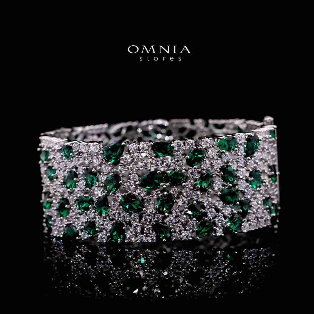 Omnia Thara Green and White Silver Bracelet in 925 Silver High Quality Simulated Diamonds Stones image number null