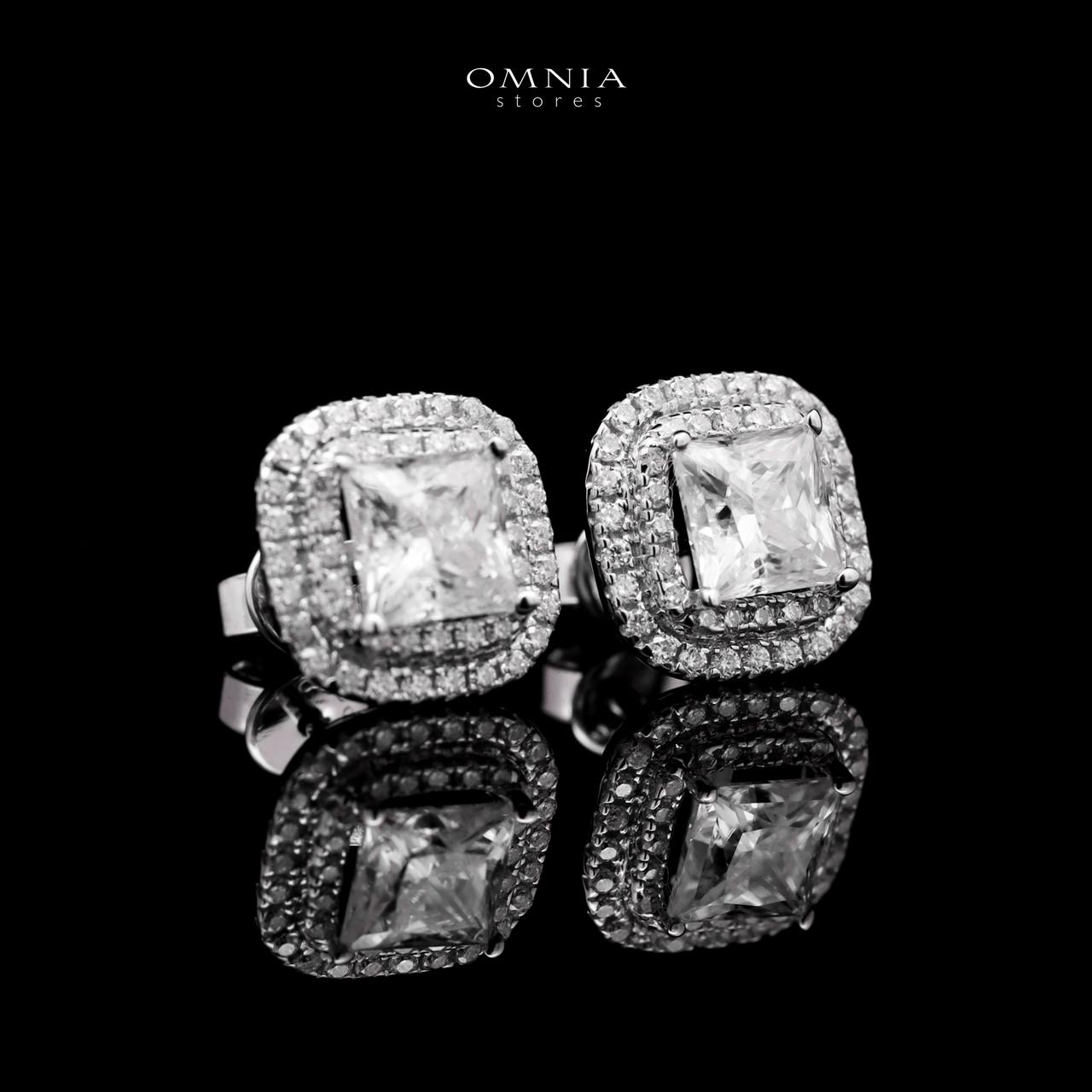 Omnia Ghaidaa Silver Square Stud Earrings 925 Silver in GRA Certifited High Quality White Moissanite Stones image number null
