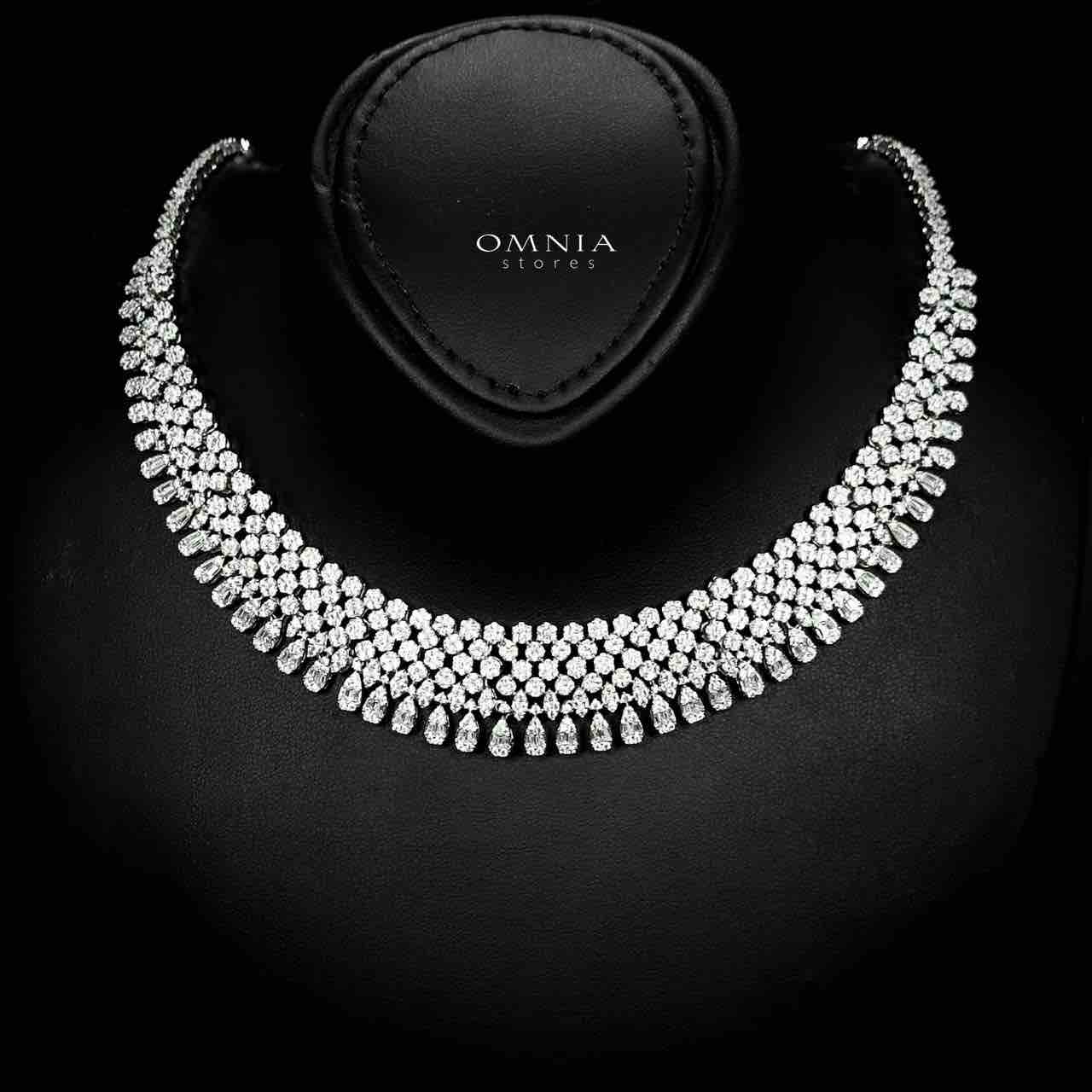 Omnia Taybah White Luxury Bridal Set In Rhodium Plated with High Quality Zircon Stones image number null