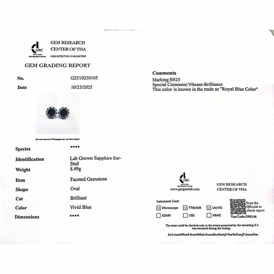 Omnia Zayra Silver Necklace and Earrings Set in 925 Silver With High Quality GRC Certified Saphhire Blue Lab Grown Stones image number null