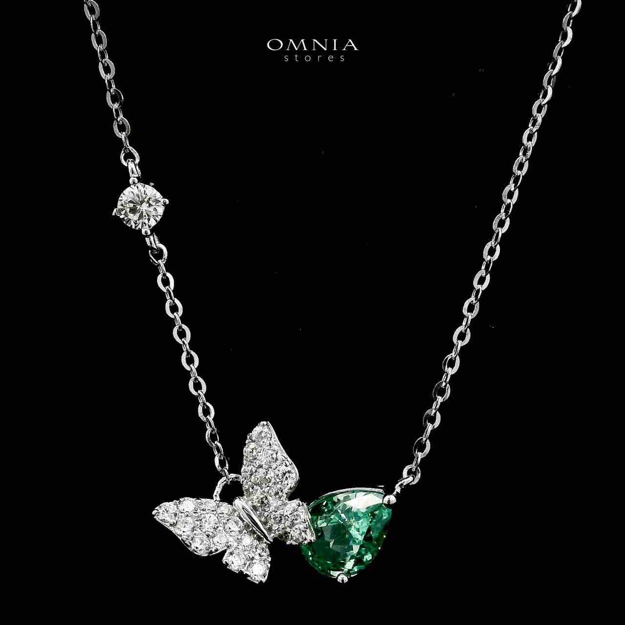 Omnia Nardeen Silver Butterfly Necklace and Earrings Set in 925 Silver with High-Quality Green Ice Cut Stones image number null