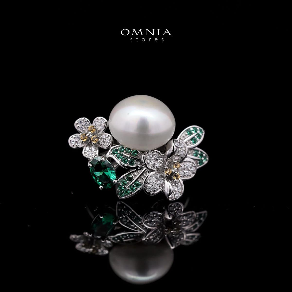 Omnia Micaela Freshwater Pearl with High-Quality Simulated Diamonds in 92.5 Silver image number null