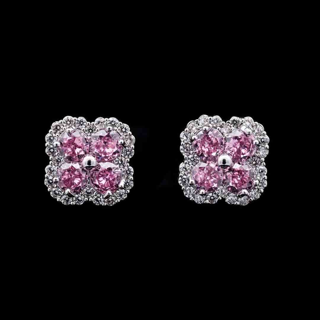 Omnia Hazel Pink Floral Stud Earrings in High-Quality Zircon Stone in Rhodium Plated image number null