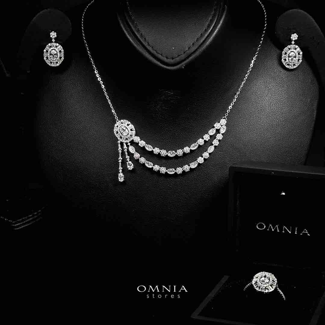 Omnia Majeeda White Necklace, Earrings and Ring Set in 925 Silver with High Quality Simulated Diamonds image number null