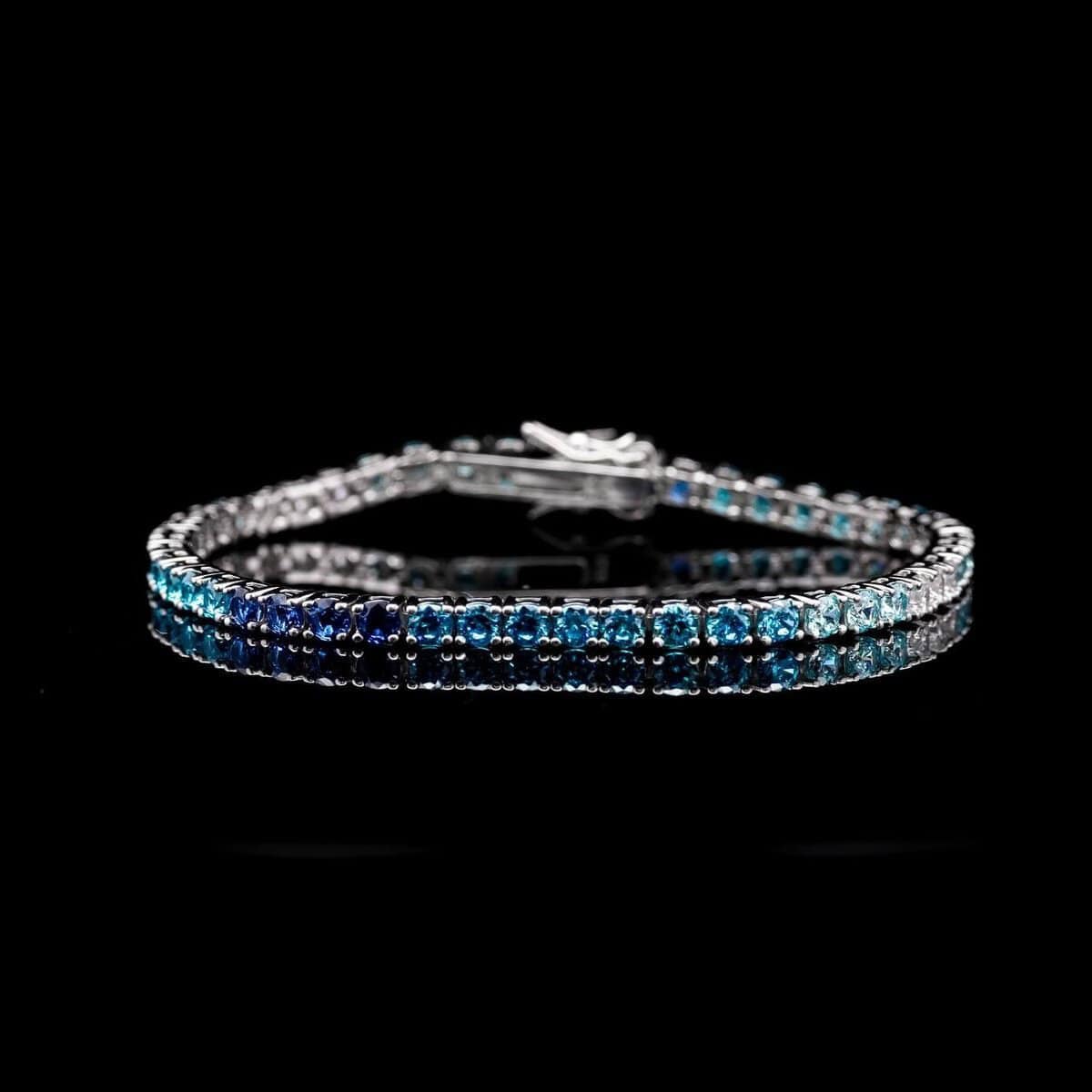 Omnia Tasneem Blue 3mm Tennis Bracelet in 92.5 Silver High Quality Simulated diamonds image number null