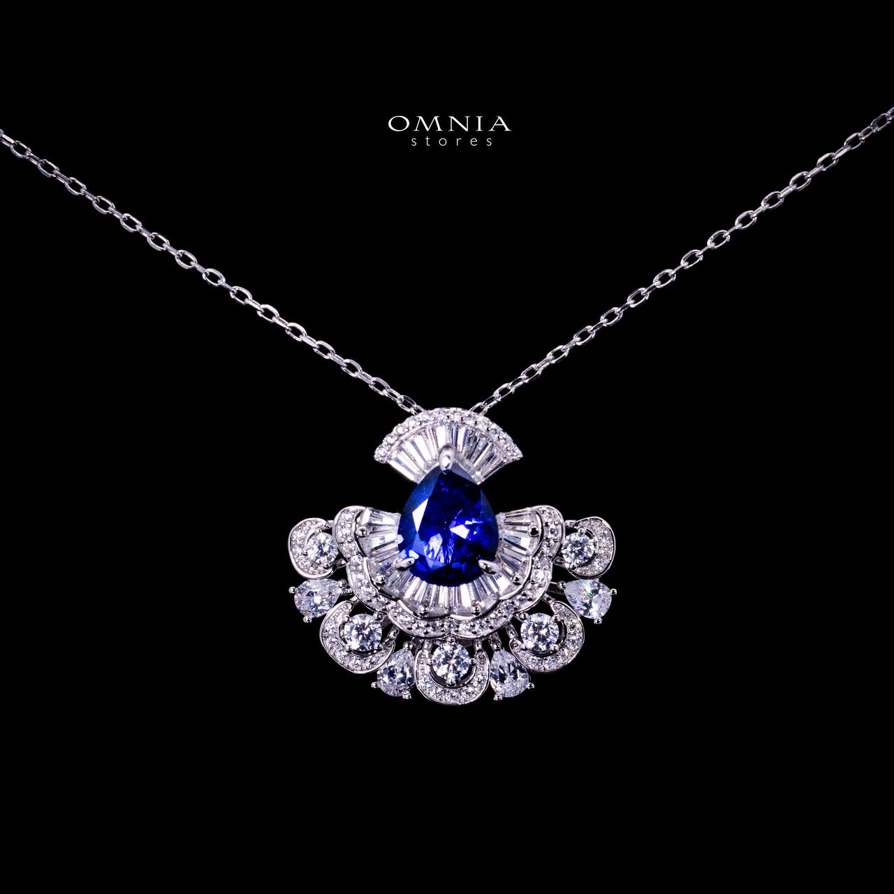 Omnia Aleyna Royal Blue Stone Silver Pendant Necklace in 925 Silver with High Quality Simulated Diamonds image number null
