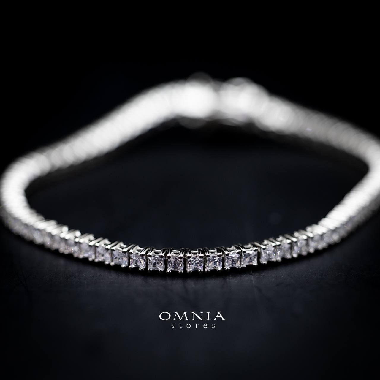 Omnia Muhsina 2mm Square Cut Tennis Bracelet in 92.5 Silver High Quality Simulated diamonds image number null