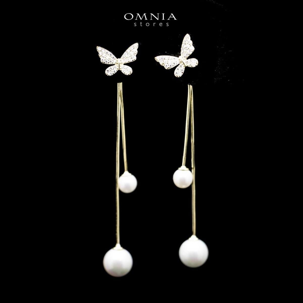 Omnia Noura Butterfly Pearl Drop Earrings in 92.5 Silver image number null