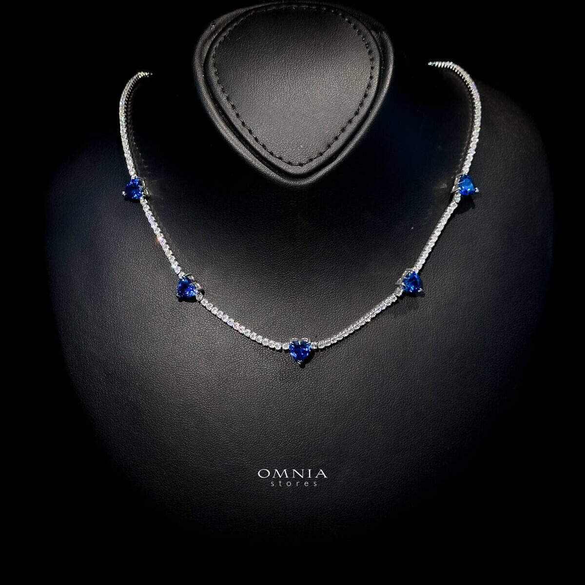 Omnia Louise Blue Necklace 92.5 Silver In High Quality Simulated&nbsp;diamonds image number null