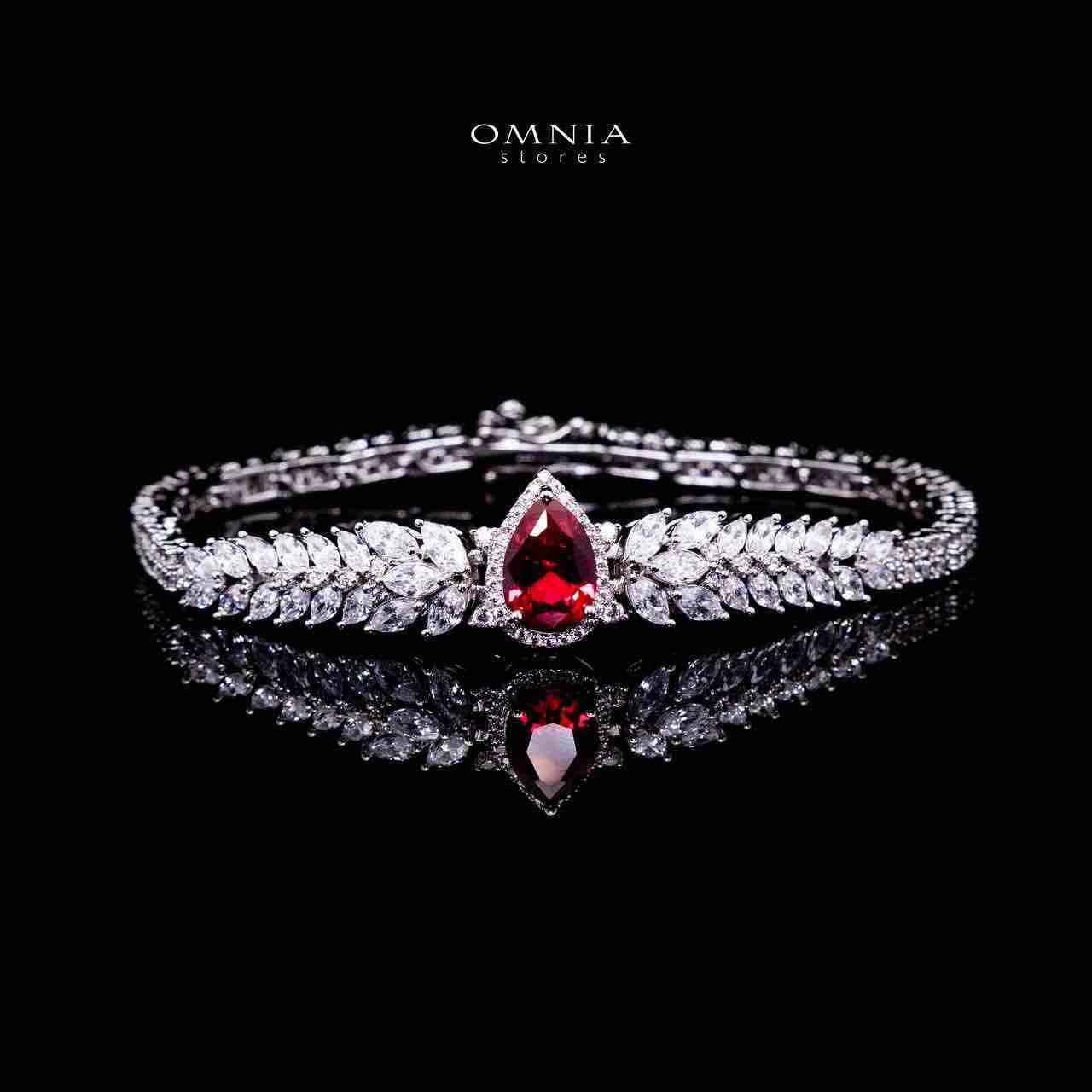 Omnia Aamira Teardrop-Design Bridal Red Full Set with High-Quality Zircon Stones in Rhodium-Plated Finish image number null