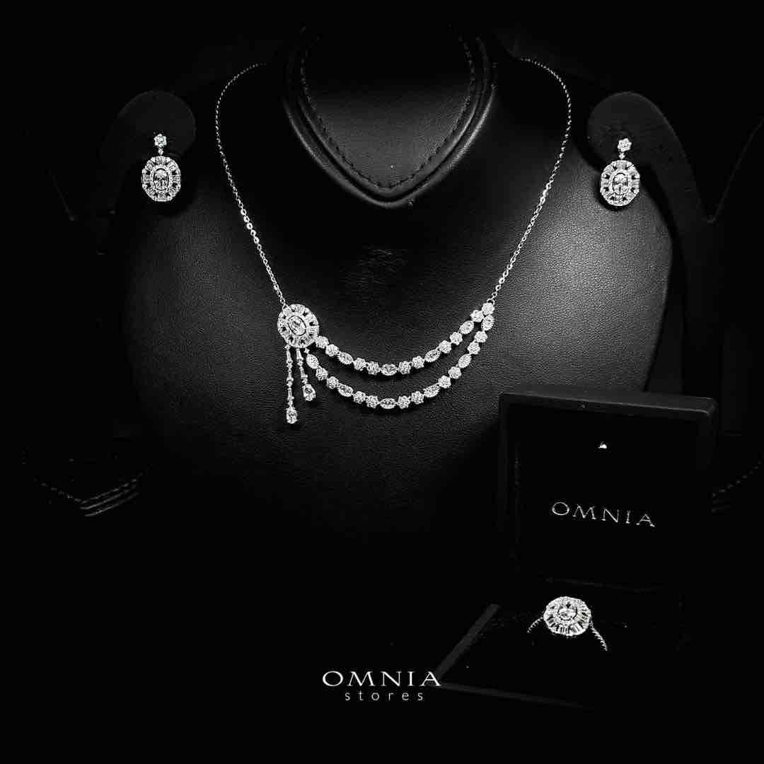 Omnia Majeeda White Necklace, Earrings and Ring Set in 925 Silver with High Quality Simulated Diamonds image number null