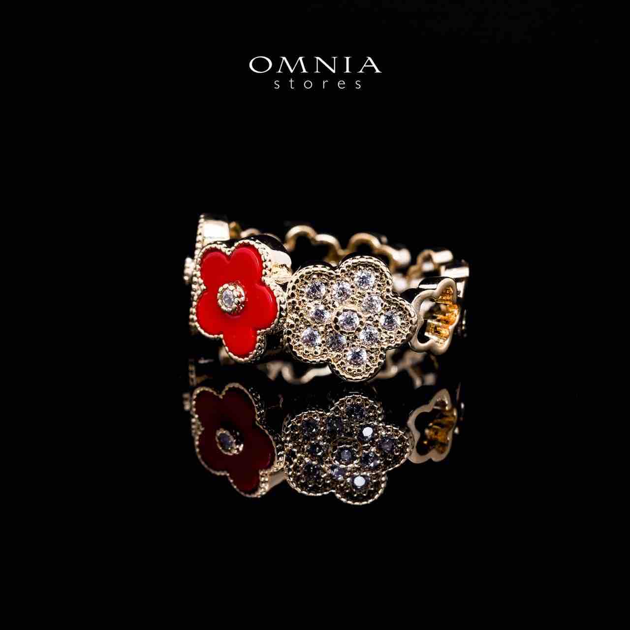 Omnia Golden Cuff With Bracelet and Ring with Red Star Shaped In Rhodium Plated image number null