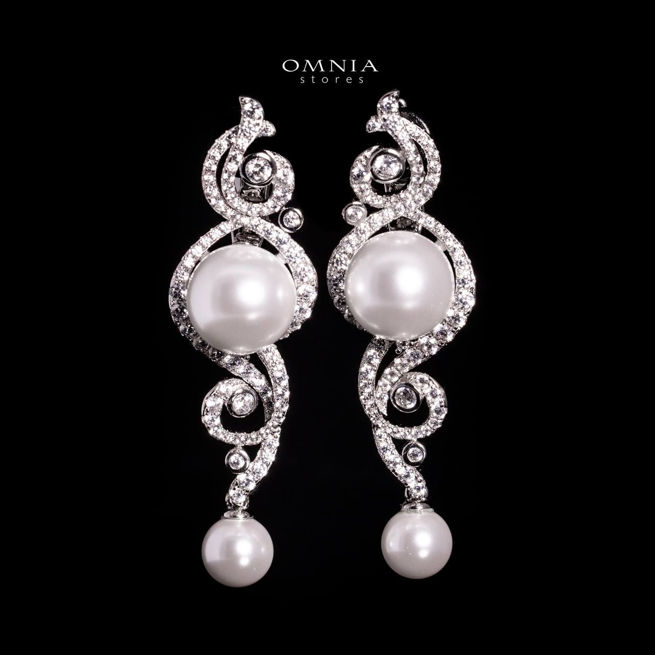 Omnia Naira Silver Pearl Drop Earrings In 925 Silver With High Quality Lab Crafted Stones image number null