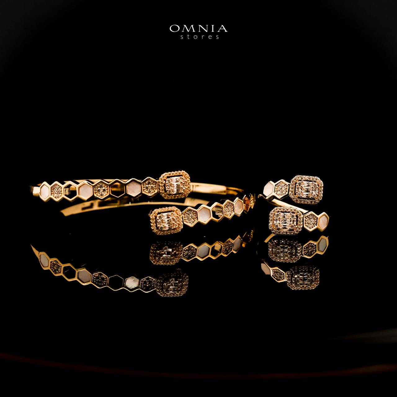 Omnia Laythaa Golden Bangle & Ring With Rhodium Plated In High Quality Zircon Stone image number null