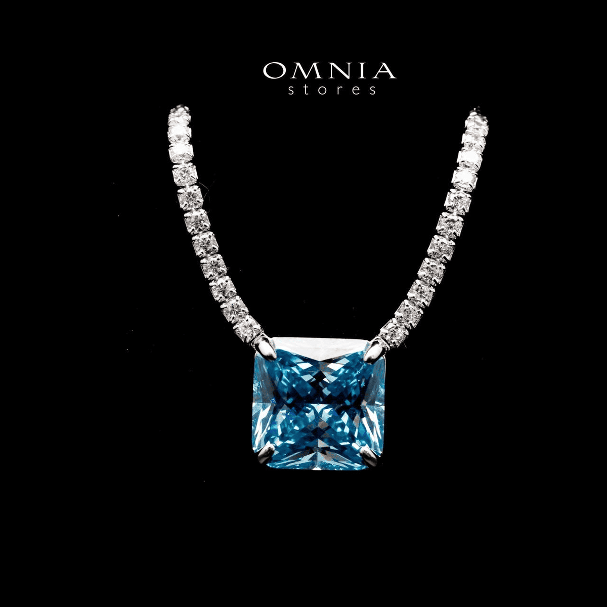 Omnia Bettina Sky Blue Necklace 92.5 Silver in High Quality Simulated Diamonds image number null
