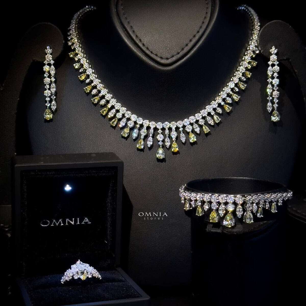Omnia Syla Yellow Luxury Bridal Full Set in High Quality Zircon Stone Rhodium Plated image number null