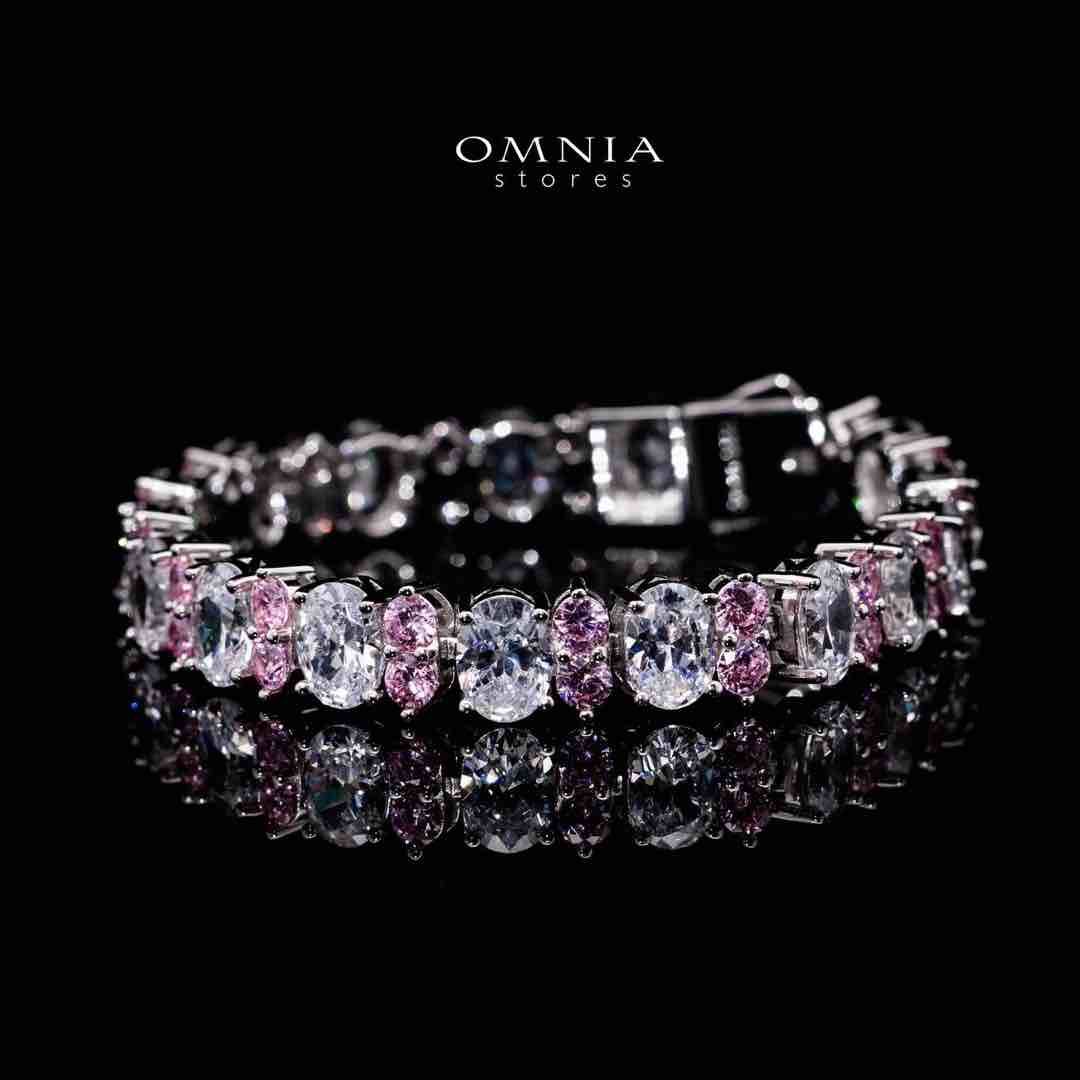 Omnia Jawaria Pink Silver Bracelet in 925 Silver with High-Quality Simulated Diamonds image number null