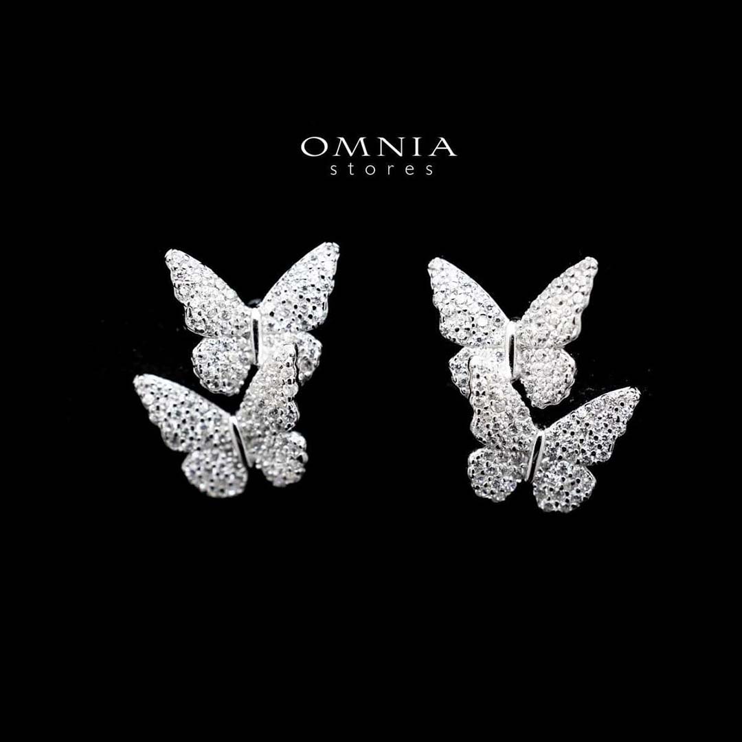 Omnia Triple Butterfly Stud Earrings in 92.5 Silver With High Quality Zircon Stone image number null