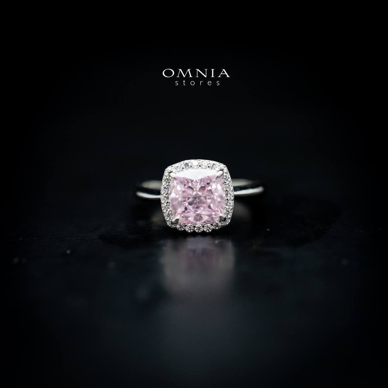 Omnia Pink Cushion Cut Ring in 92.5 Silver with High Quality Iced Cut Stone image number null