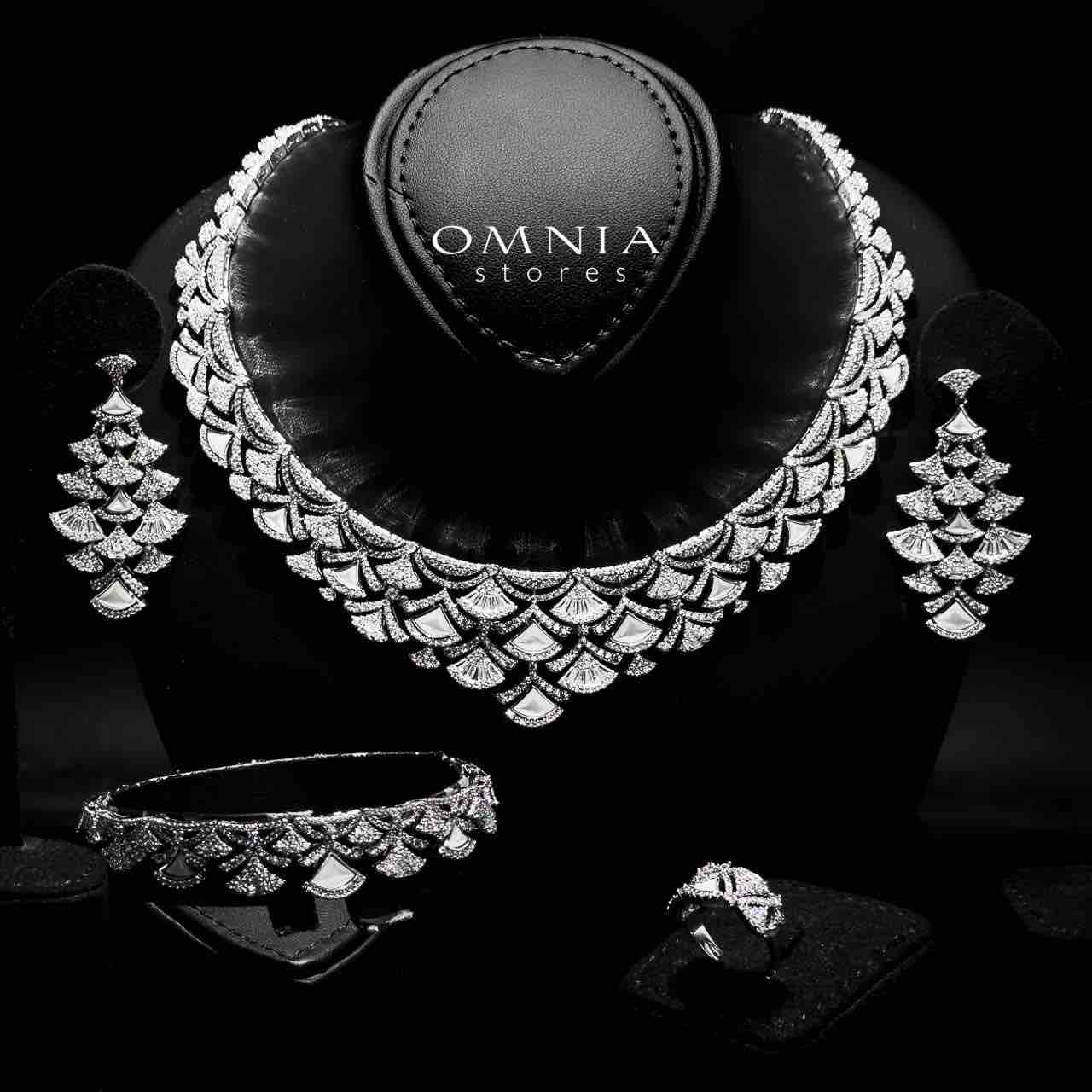 Omnia Bita White Bridal Full Set in High Quality Zircon Stone in Rhodium Plated image number null