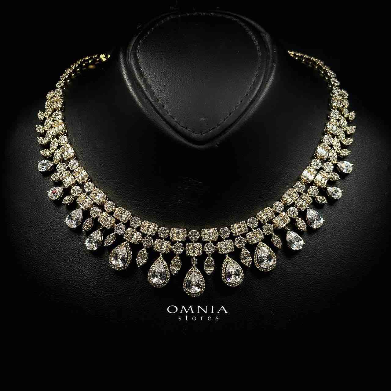 Omnia Adelita Golden Luxury Bridal Full Set in High Quality Zircon Stone Rhodium Plated image number null