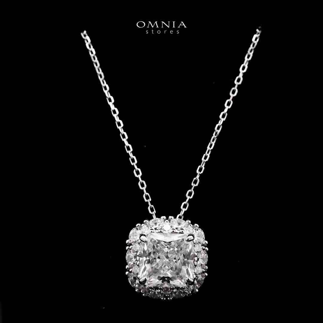 Omnia Ghita White Princess Cut Statement Necklace in 925 Silver with High-Quality Simulated Diamonds image number null