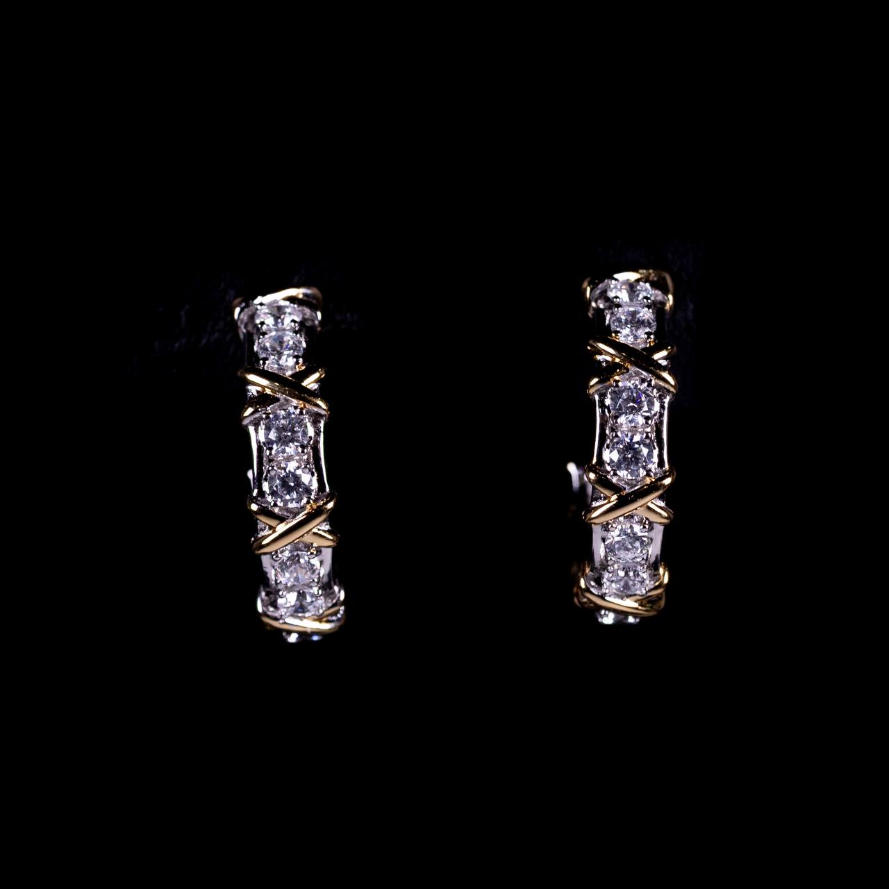 Omnia Aasima White and Glod Hoop Earrings With High Quality Certified Lab Crafted Round Cut Stones In 925 Silver image number null