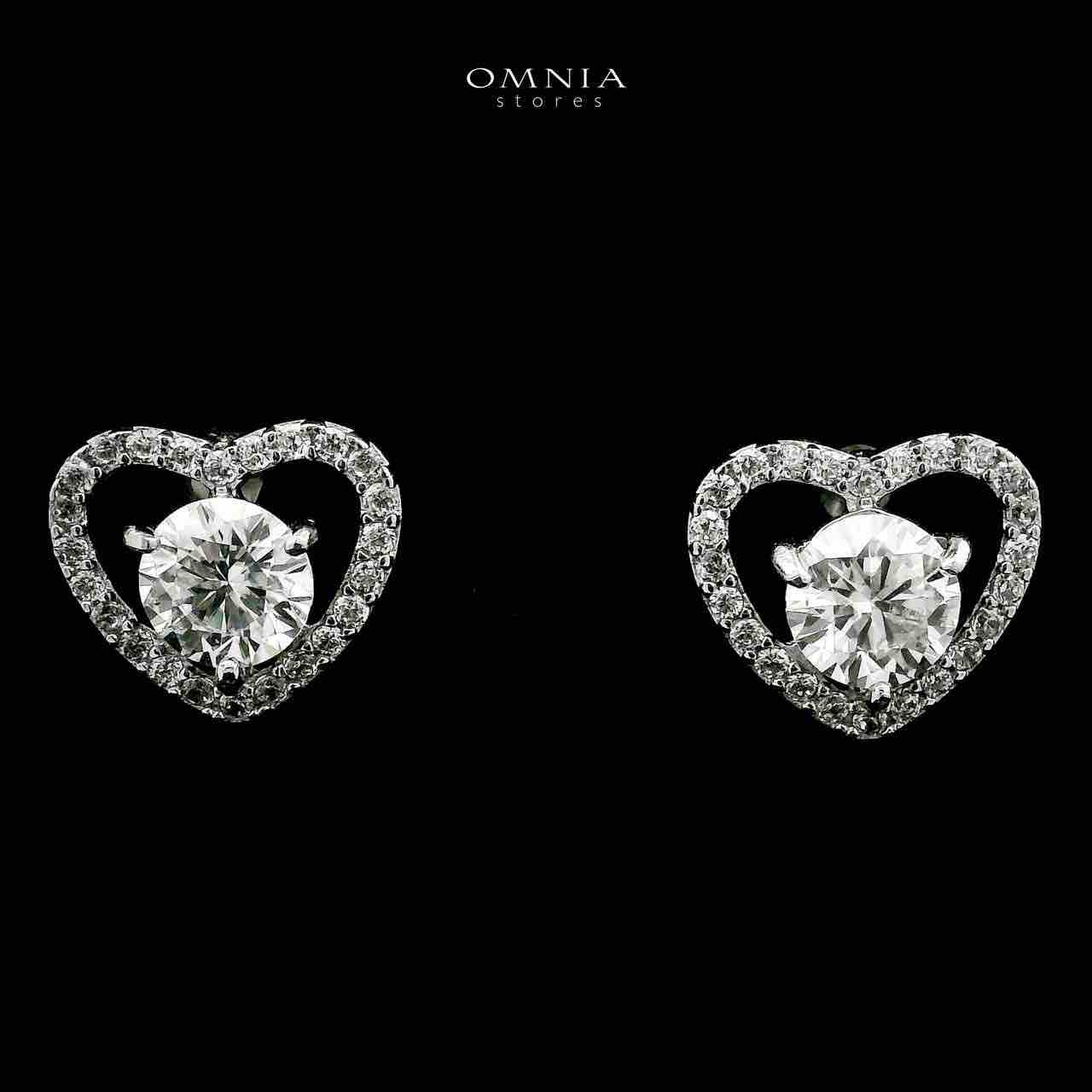 Omnia Tamima Silver Heart Shape Necklace and Earrings Set in 925 Silver with High-Quality White Moissanite Stones image number null