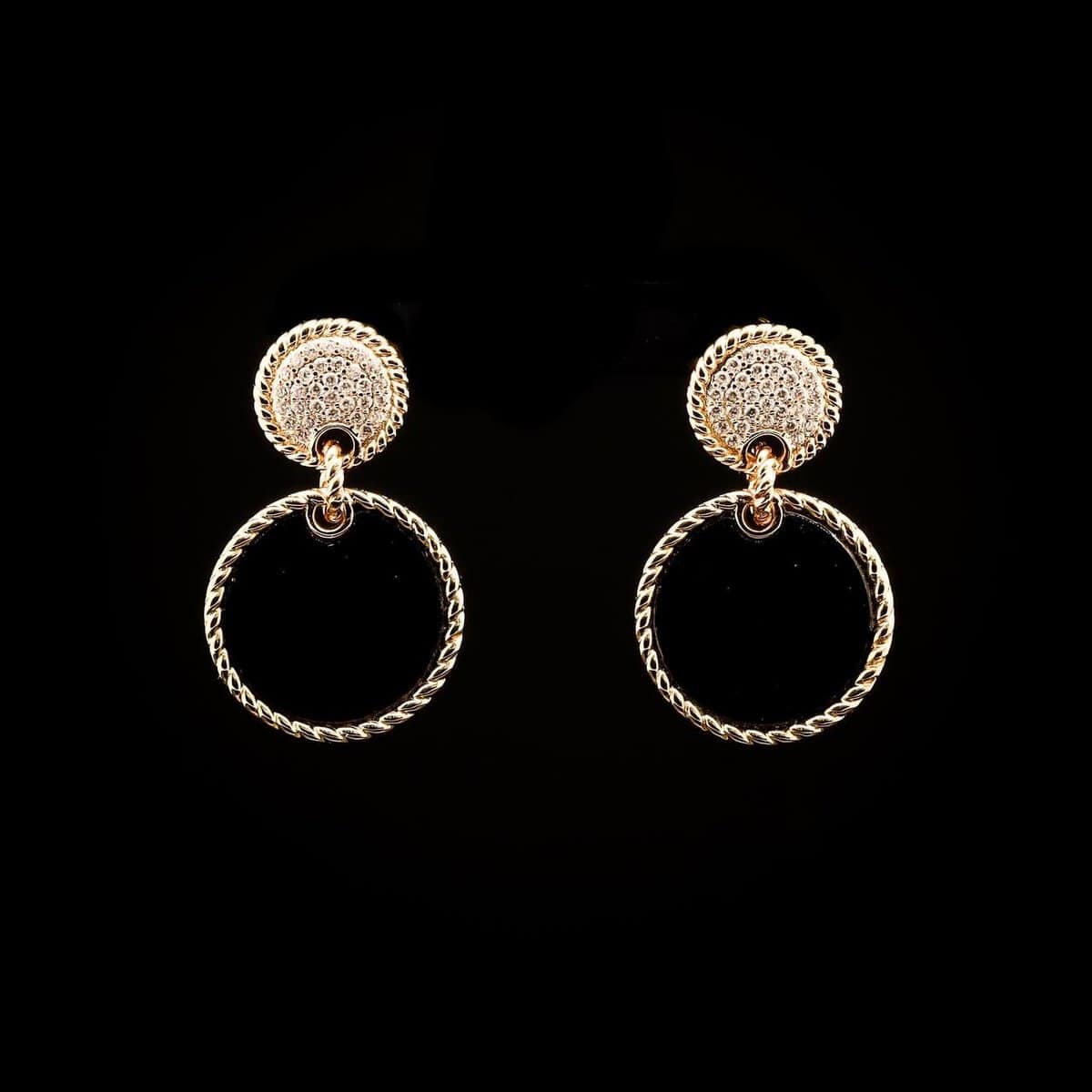 Omnia Elena Black Agate Stone Earrings in High Quality Zircon Stone in Rhodium Plated image number null