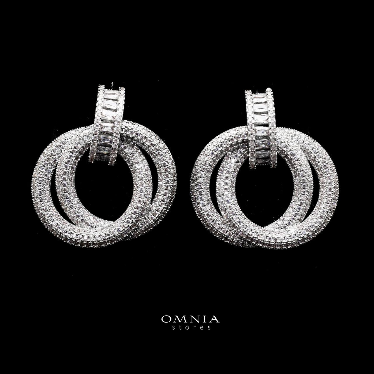 Omnia Ivana Double Hoop White Earrings in High Quality Zircon Stone Rhodium Plated image number null
