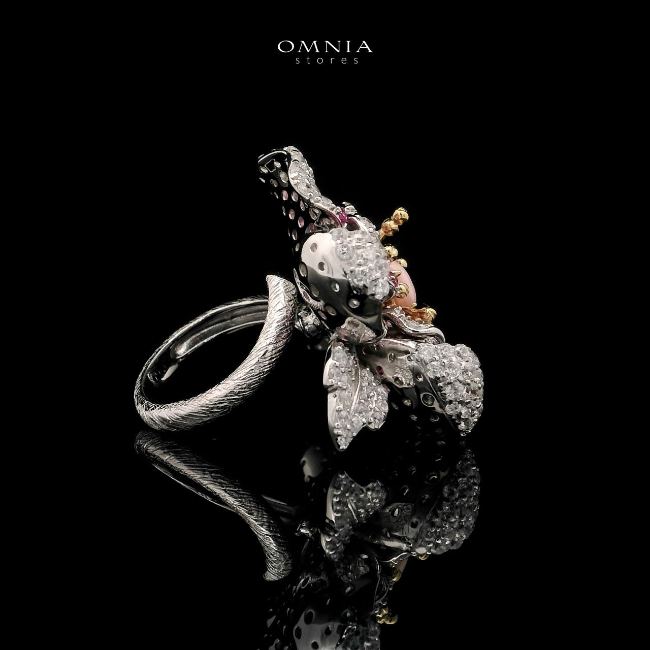 Omnia Ambreen Floral Ring in 92.5 Silver with High Quality Simulated Diamonds image number null