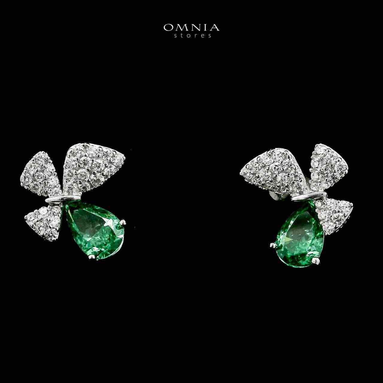 Omnia Nardeen Silver Butterfly Necklace and Earrings Set in 925 Silver with High-Quality Green Ice Cut Stones image number null