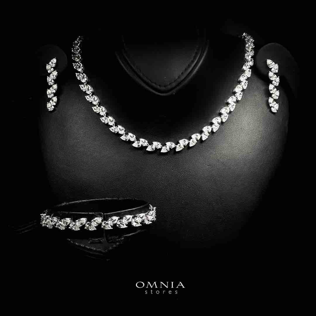 Omnia Naeema White Tennis Necklace, Earrings and Bracelet Set in 925 Silver with High Quality Simulated Diamonds 4x6mm image number null