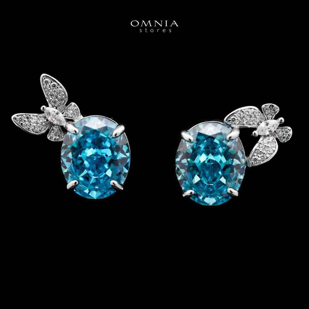 Omnia Maysun Baby Blue Earrings in 92.5 Silver with High Quality Simulated Diamonds image number null