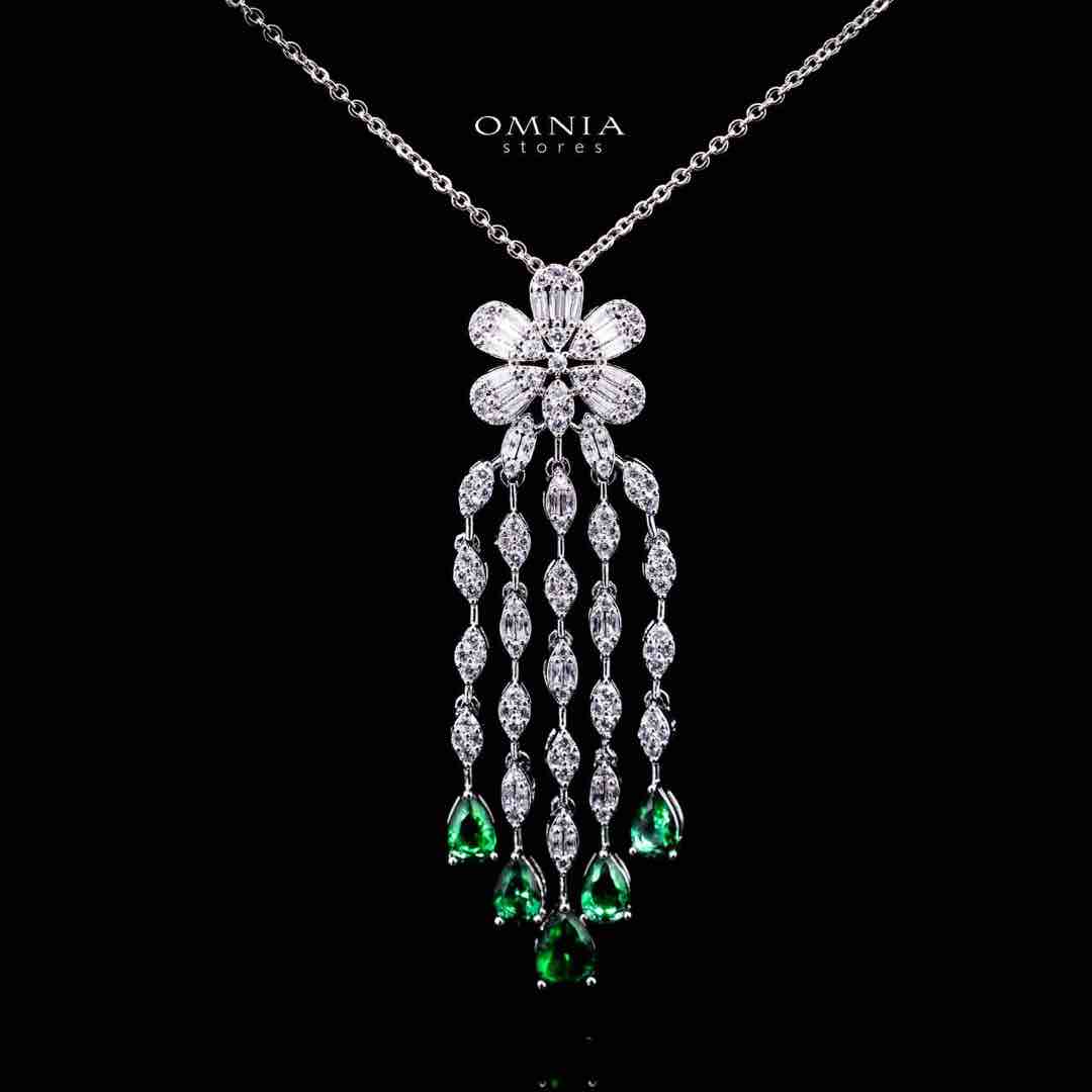 Omnia Alisha Luxury White & Green Necklace, Earrings & Ring Set in High Quality Zircon Stone Rhodium Plated image number null