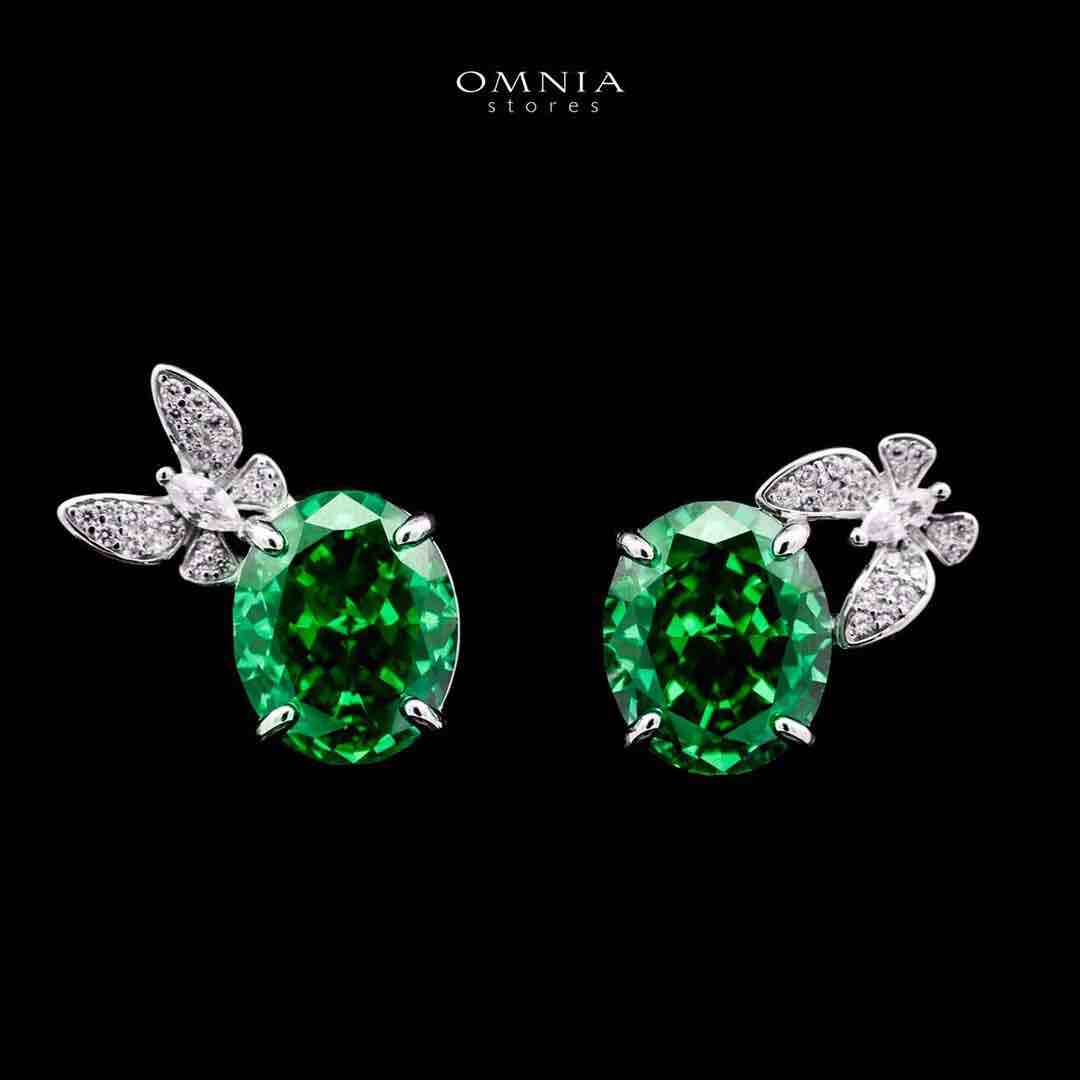 Omnia Maysun Earrings In 925 Silver High Quality Green Simulated Diamonds image number null
