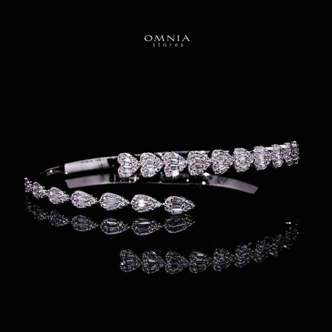 Omnia Barzah Luxury White Heart Bracelet & RIng Set in High Quality Zircon Stone Rhodium Plated image number null
