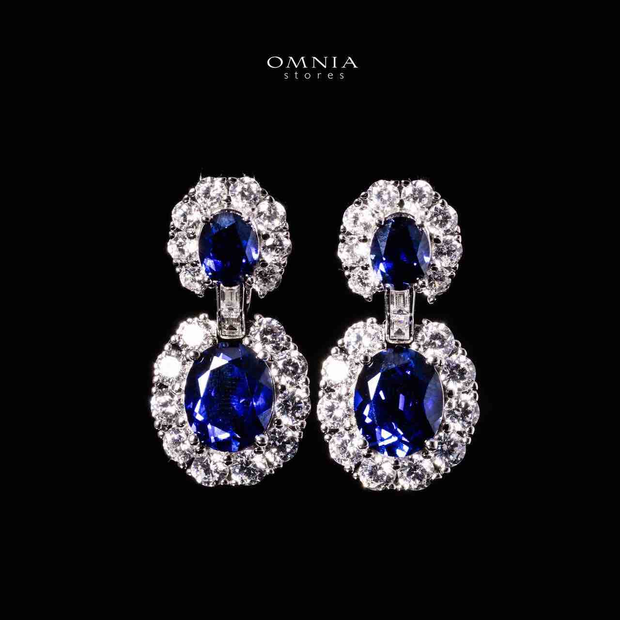 Omnia Nalia Silver Oval Drop Earrings 925 Silver in GRC Certifited High Quality Blue Sapphite Lab Grown Stones image number null
