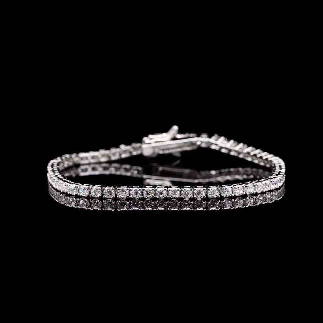 Omnia Inara Double Row Radiant-Cut Tennis Bracelet 2.5mm in 92.5 Silver with Simulated Diamonds image number null