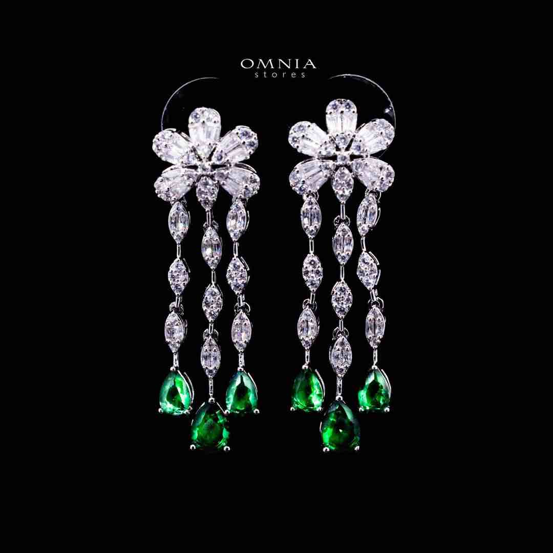 Omnia Alisha Luxury White & Green Necklace, Earrings & Ring Set in High Quality Zircon Stone Rhodium Plated image number null