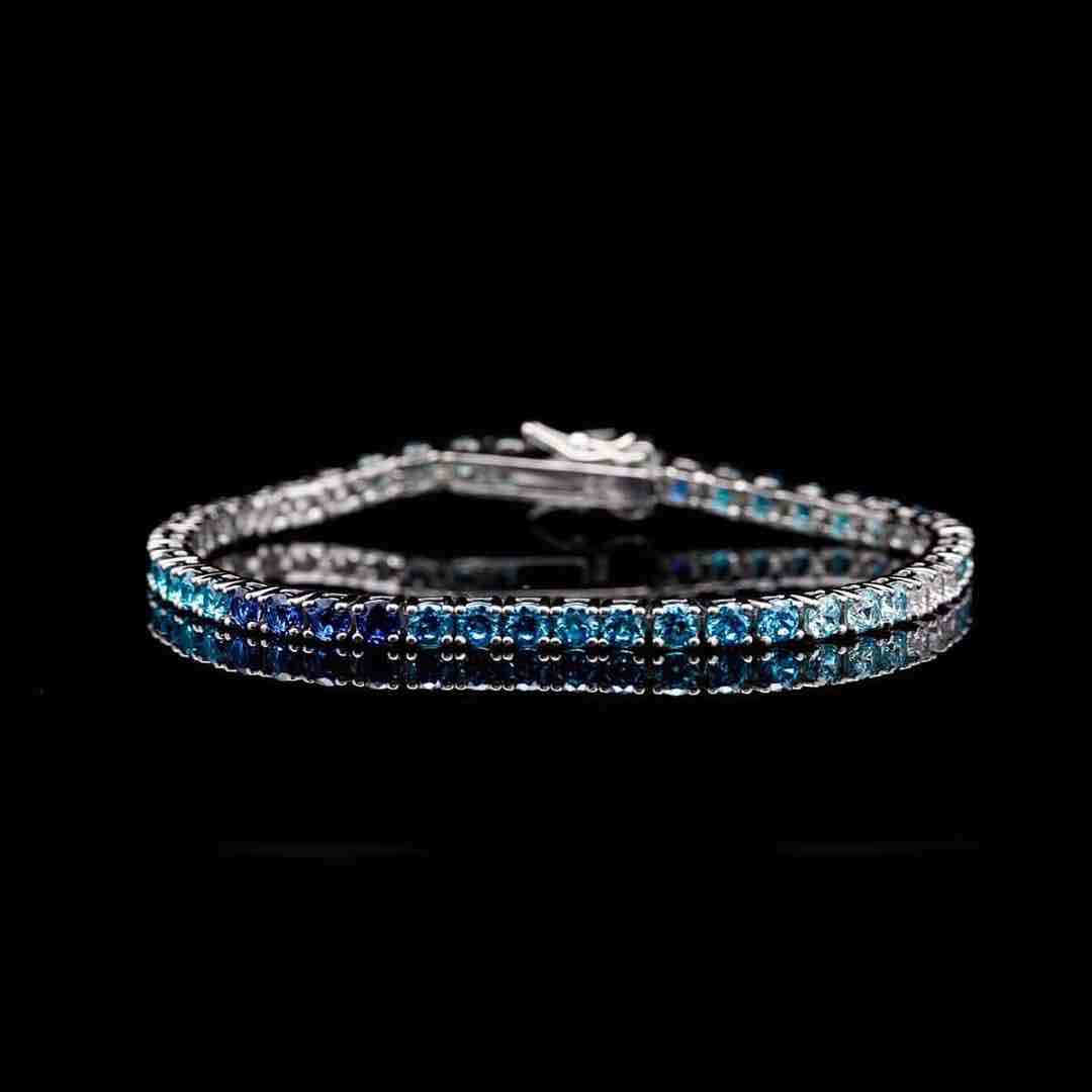 Omnia Tasneem Blue 3mm Tennis Bracelet in 92.5 Silver High Quality Simulated diamonds image number null