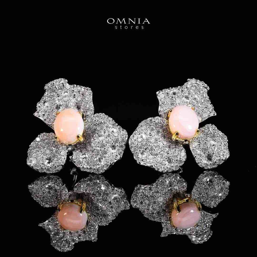 Omnia Lubaina Pink Coral Flower Earrings in 925 Silver Accessories High Quality Simulated Diamonds image number null