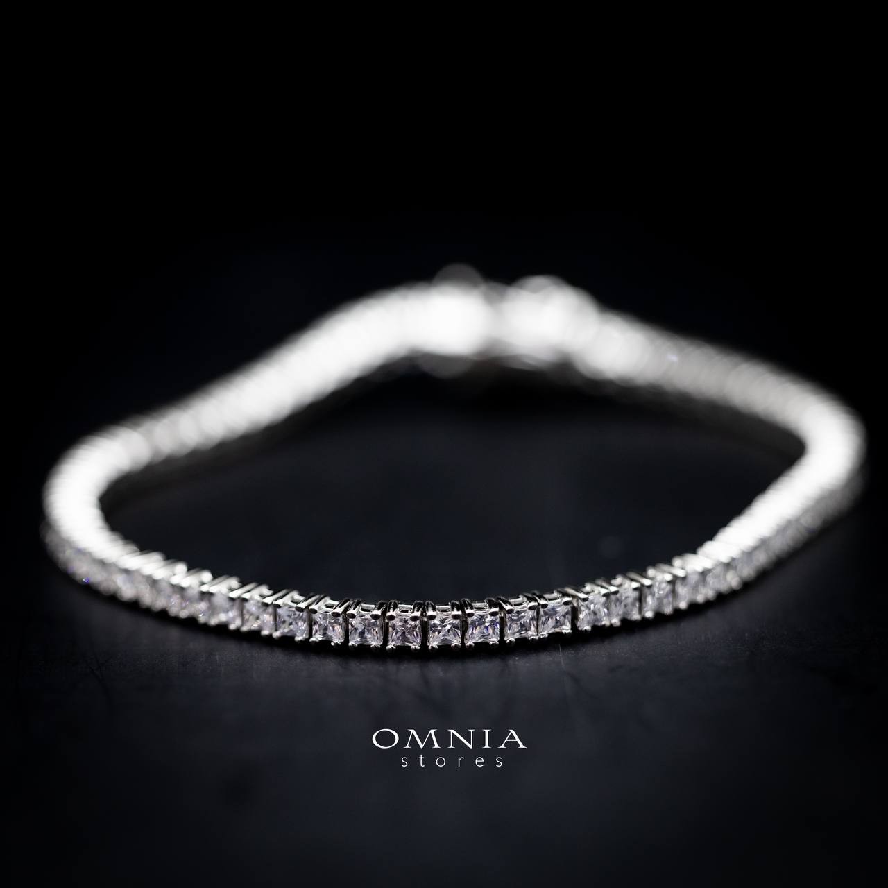 Omnia Muhsina 2mm Square Cut Tennis Bracelet in 92.5 Silver High Quality Simulated diamonds image number null