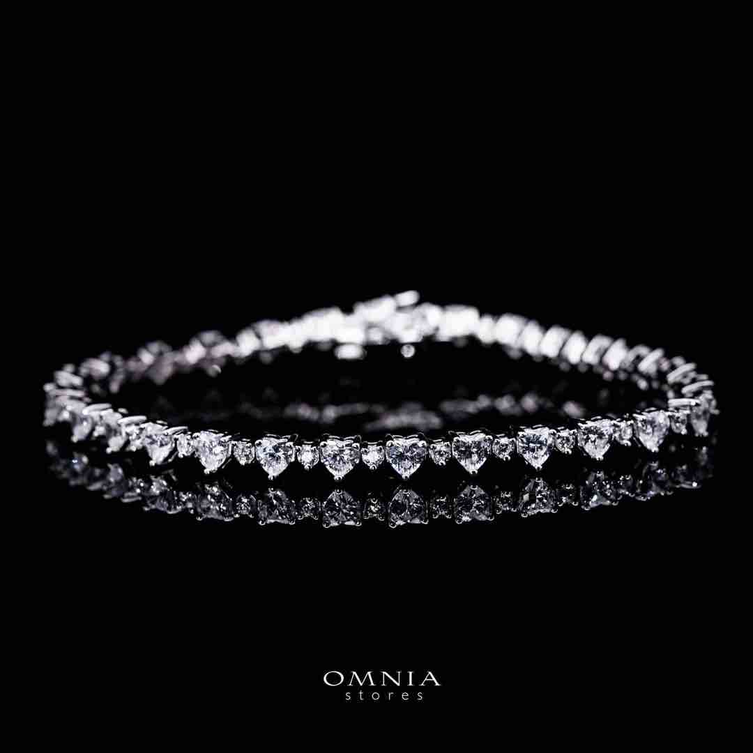 Omnia Radhwa White Heart Tennis Necklace, Earrings and Bracelet Set in 925 Silver with High Quality Simulated Diamonds image number null