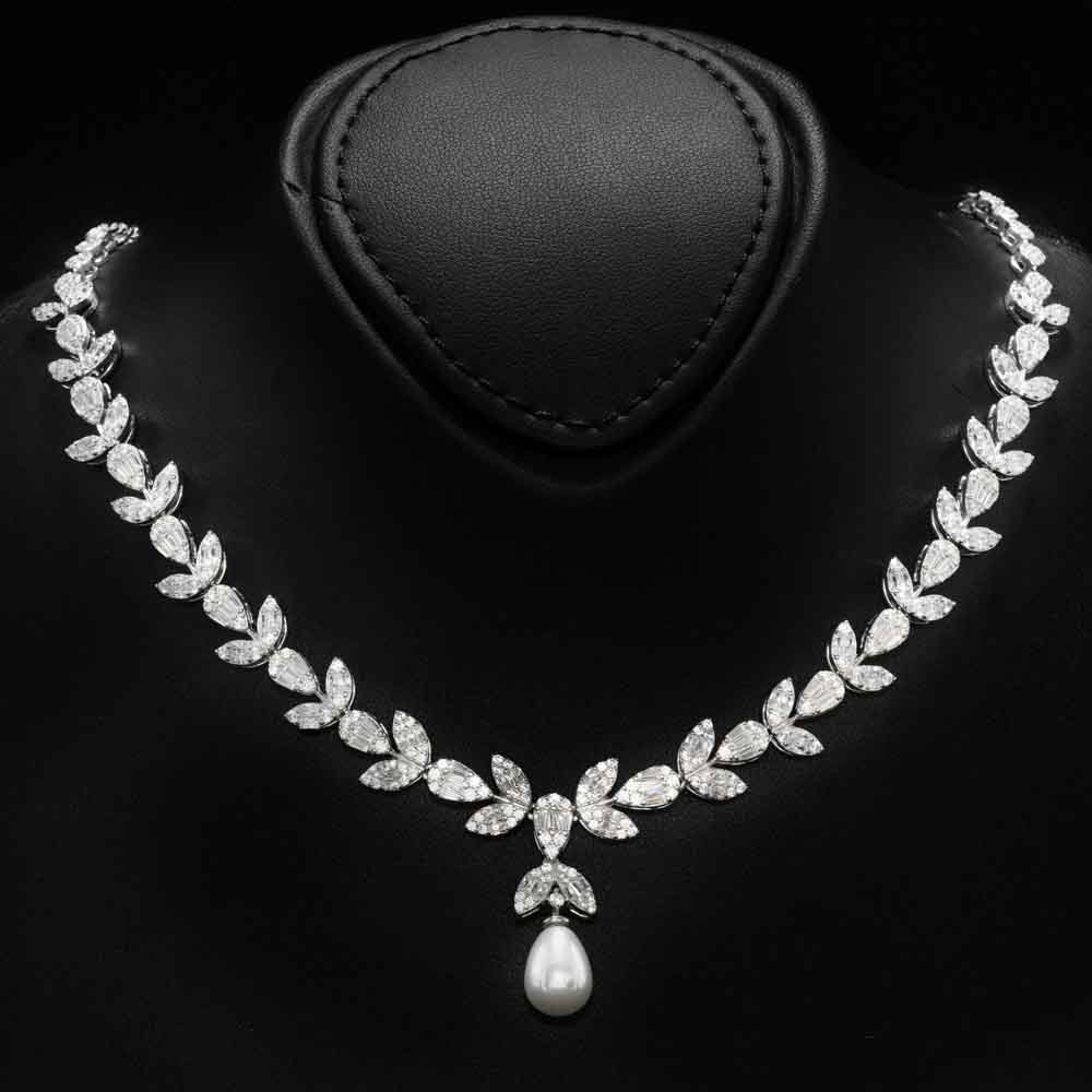 Omnia Shamsa Pearl Bridal Full Set in 925 Silver with High-Quality White Zircon Stones image number null