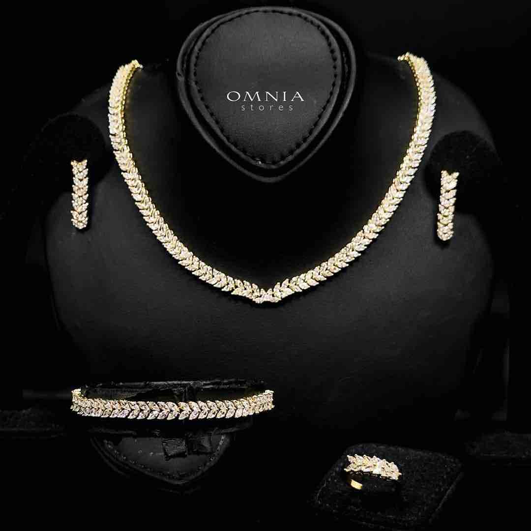 Omnia Aroosa Golden Bridal Full Set with High-Quality Simulated Diamonds Rhodium Plated image number null