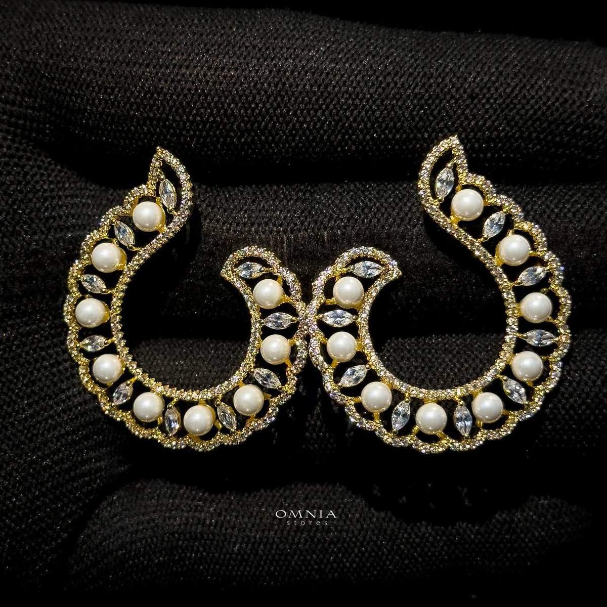 Omnia Alaa Golden Earrings High Quality Zircon Stone in Rhodium Plated image number null