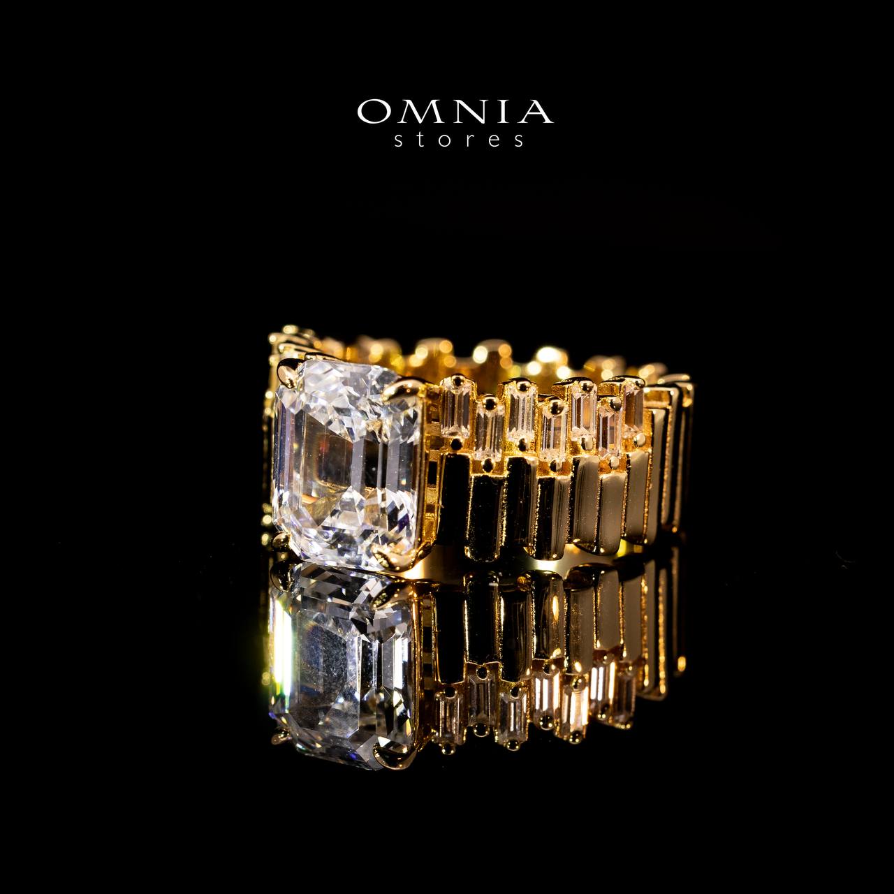 Omnia Shazia Golden Silver Ring In 925 Silver High Quality Certified Lab Crafted Cushion Stones 10Ct image number null