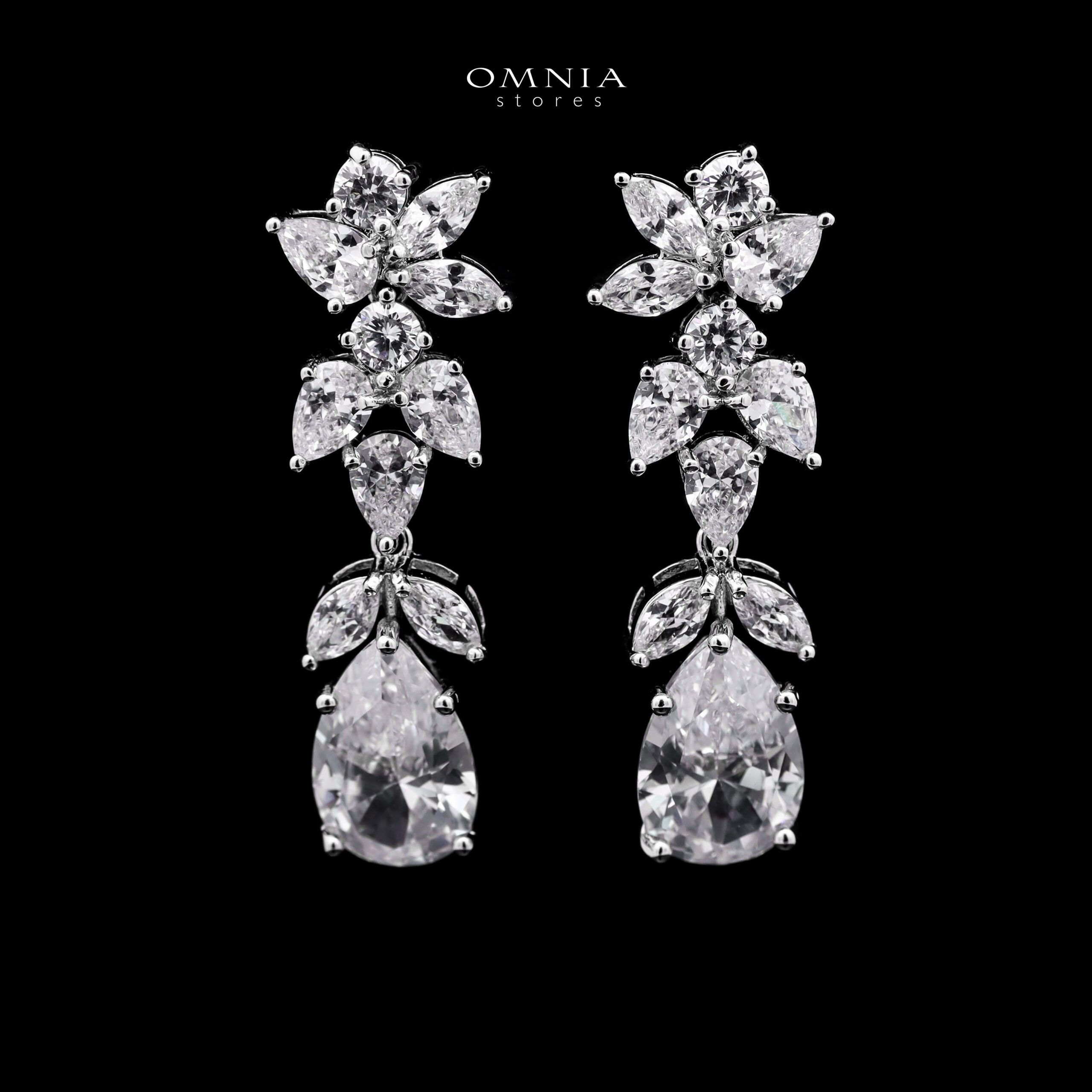 Omnia Princess White Luxury Bridal Full Set with Pear-Cut High-Quality Simulated Diamonds Rhodium Plated image number null