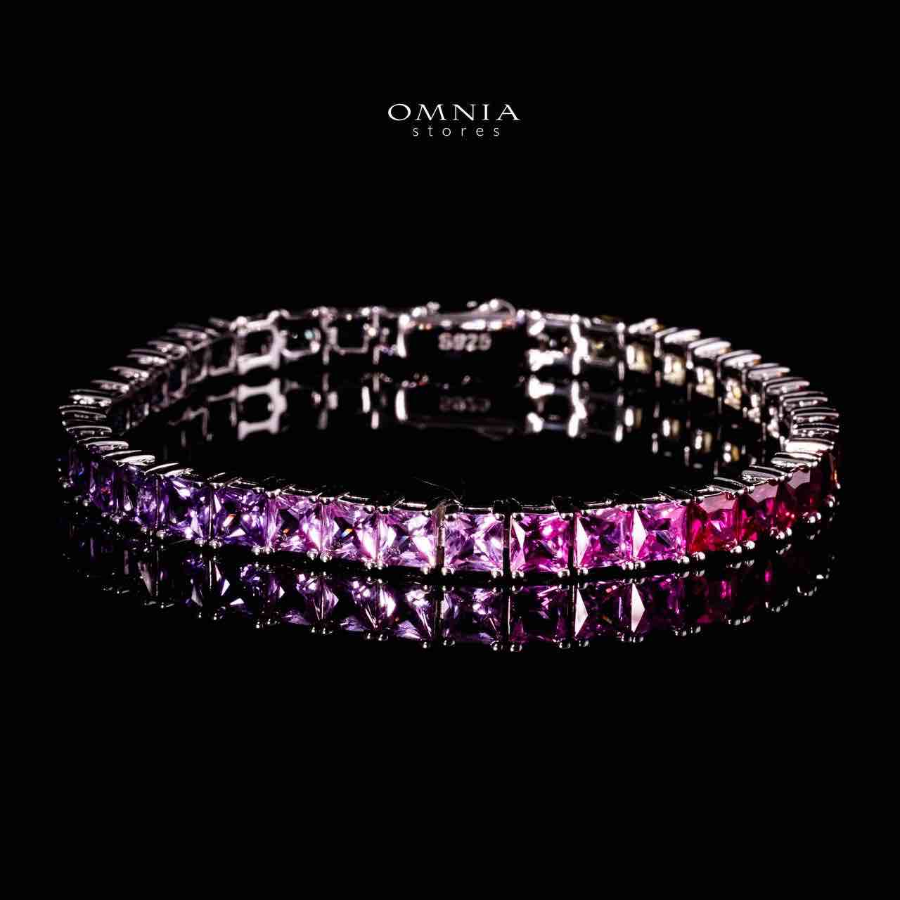 Omnia Zaha Rainbow Silver Tennis Bracelet in 925 Silver With GRC Certifited High Quality Sapphire Lab Grown Stones SQ 4x4mm image number null